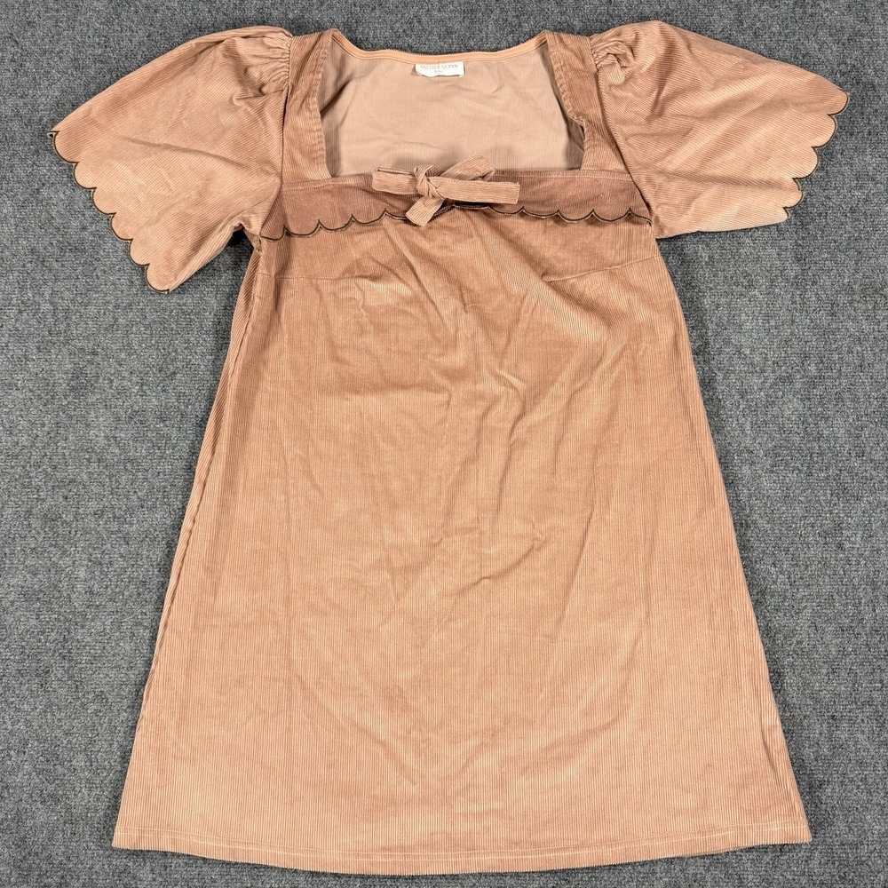 Smith & Quinn Dress Large Peach Corduroy Scalloped Tie